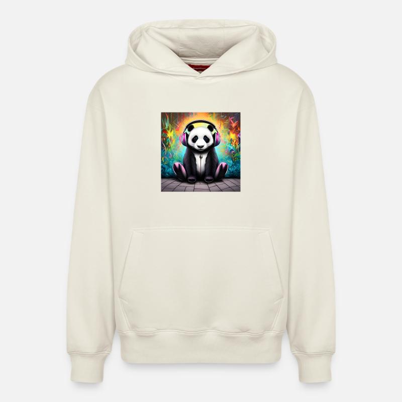 Panda avec casque néon - Sweat à capuche unisexe décontracté en coton biologique – de SPREAD - blanc cassé