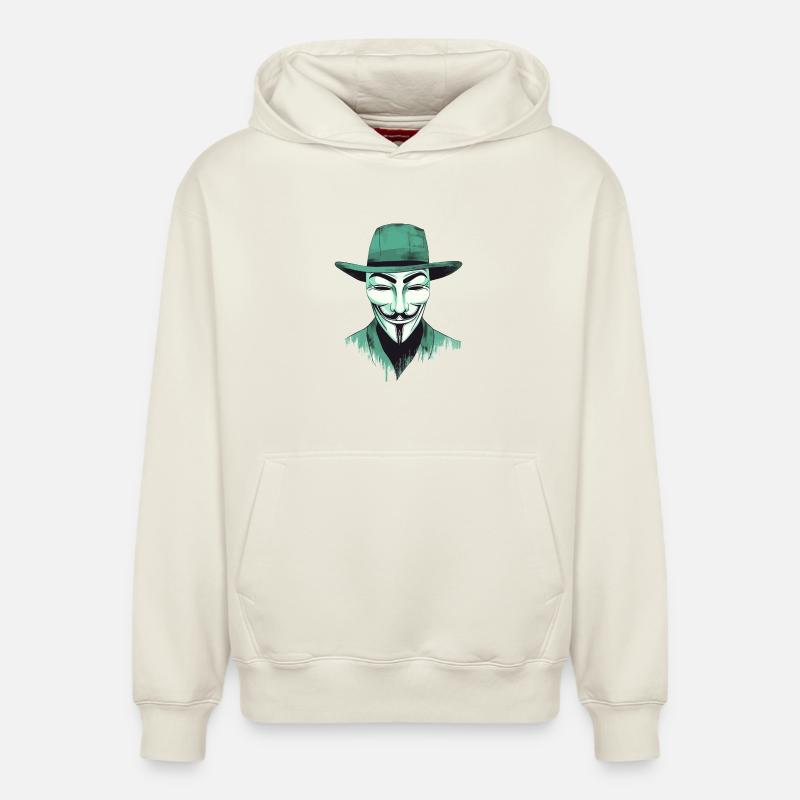 Masque anonymous stilisé, vert - Sweat à capuche unisexe décontracté en coton biologique – de SPREAD - blanc cassé