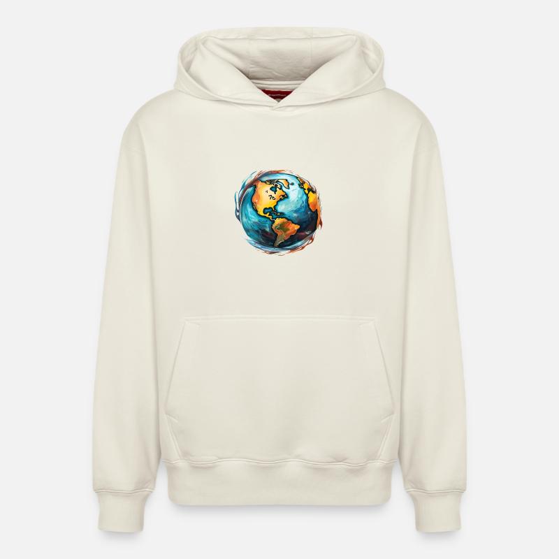 Globe en mouvement - Sweat à capuche unisexe décontracté en coton biologique – de SPREAD - blanc cassé