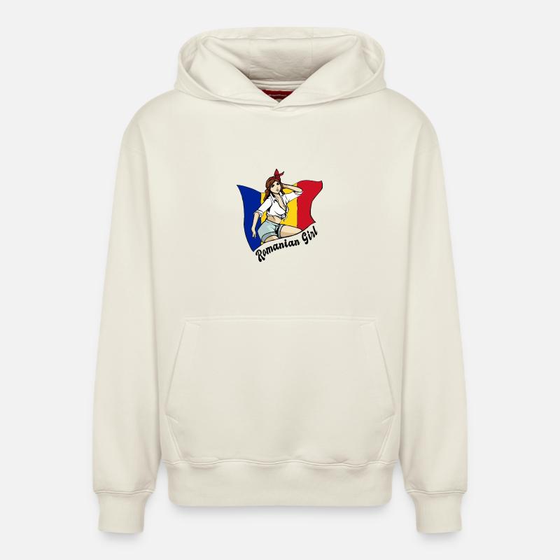 Rumänisches Mädchen Flaggen Design - Relaxed Unisex Organic Hoodie – von SPREAD - Naturweiß