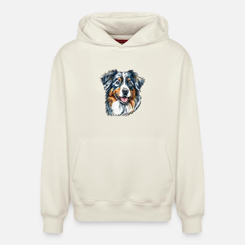 Portrait de berger australien - Sweat à capuche unisexe décontracté en coton biologique – de SPREAD - blanc cassé