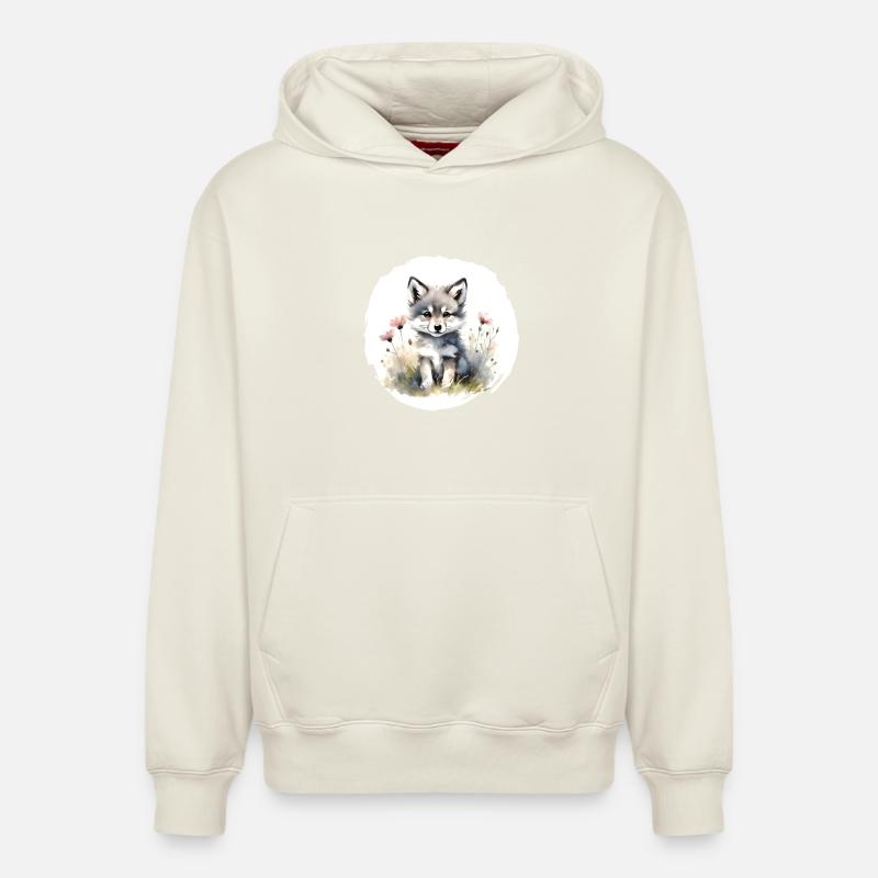 Aquarelle de loup - Sweat à capuche unisexe décontracté en coton biologique – de SPREAD - blanc cassé