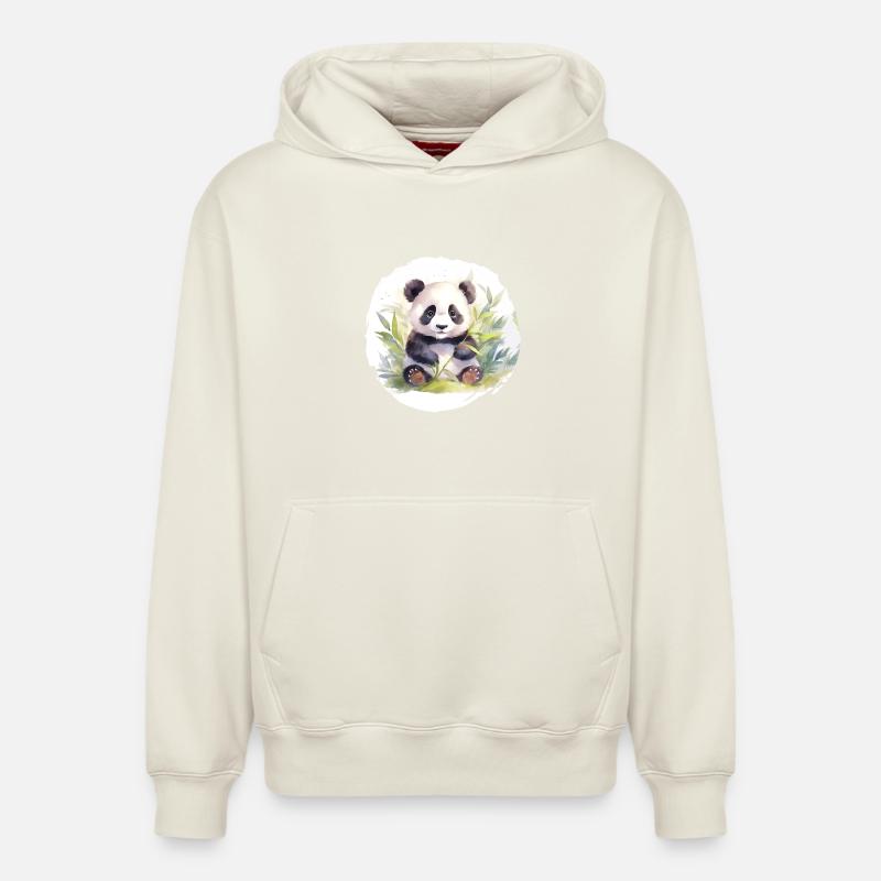 Aquarelle Panda Ours - Sweat à capuche unisexe décontracté en coton biologique – de SPREAD - blanc cassé
