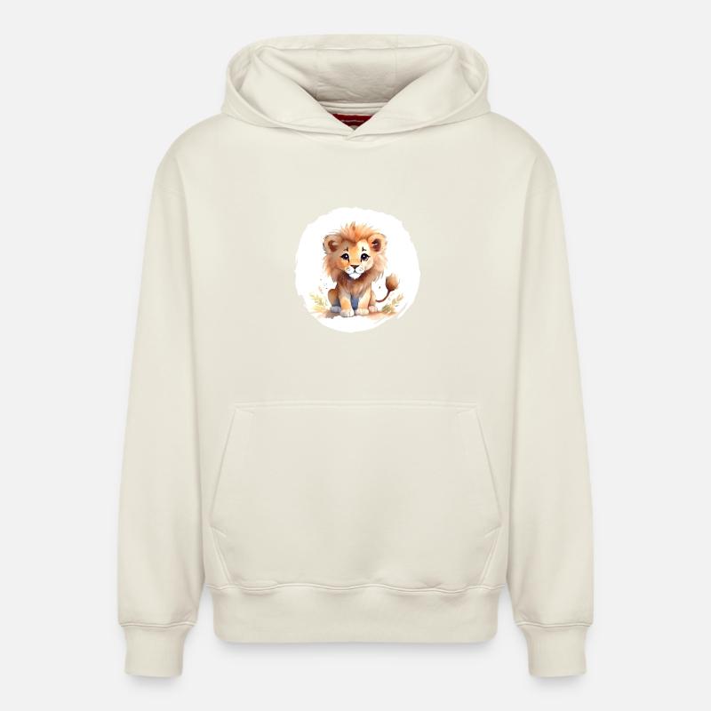 Aquarelle Lion - Sweat à capuche unisexe décontracté en coton biologique – de SPREAD - blanc cassé
