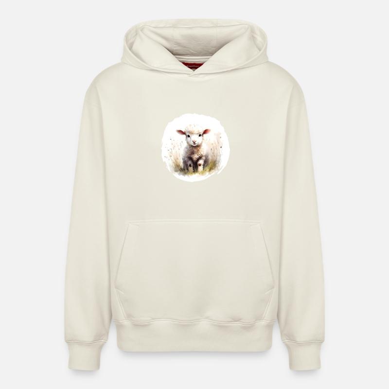 Aquarelle d’agneau - Sweat à capuche unisexe décontracté en coton biologique – de SPREAD - blanc cassé