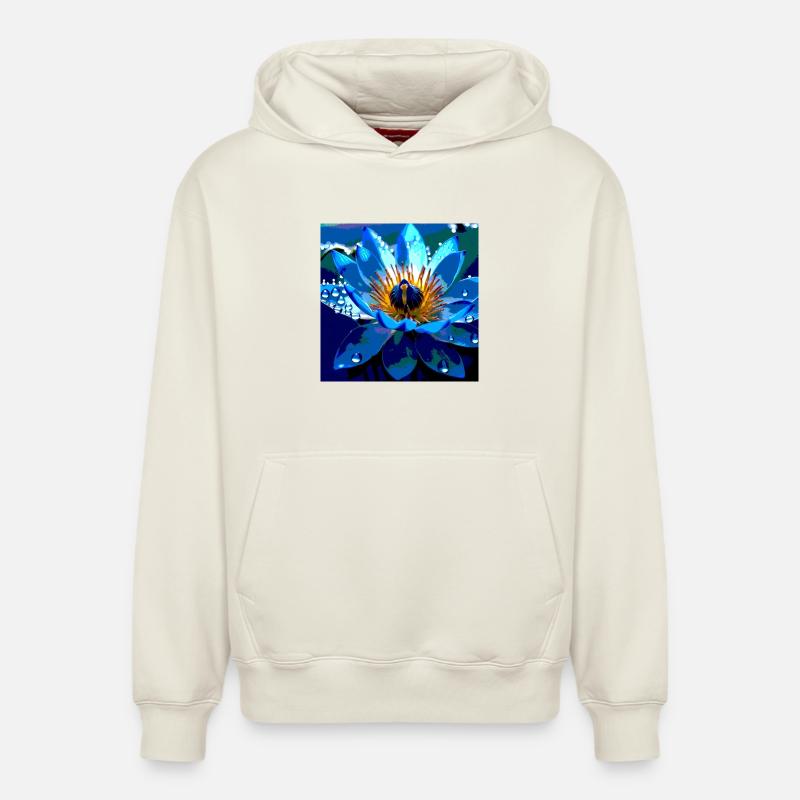 le Lotus Bleu - Sweat à capuche unisexe décontracté en coton biologique – de SPREAD - blanc cassé