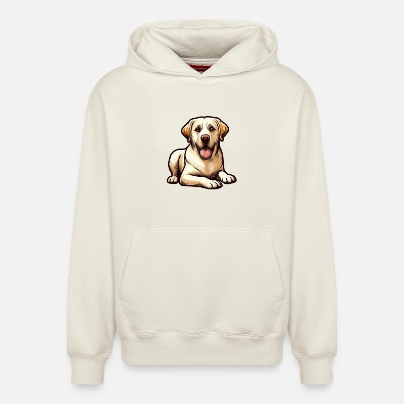 Chiot Labrador Joyeux Illustration - Sweat à capuche unisexe décontracté en coton biologique – de SPREAD - blanc cassé