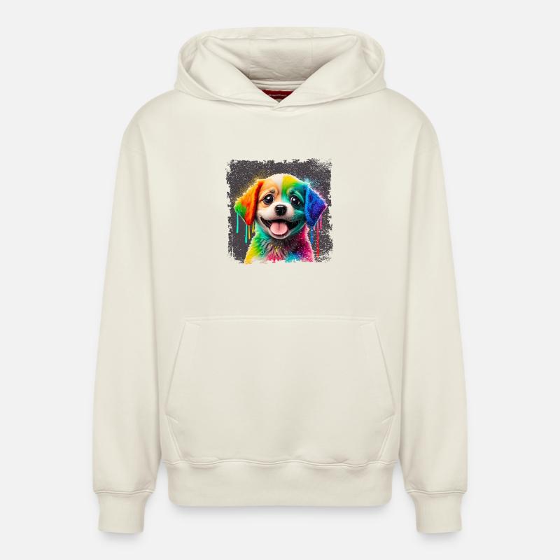 peint joyeux petit chien très coloré - Sweat à capuche unisexe décontracté en coton biologique – de SPREAD - blanc cassé