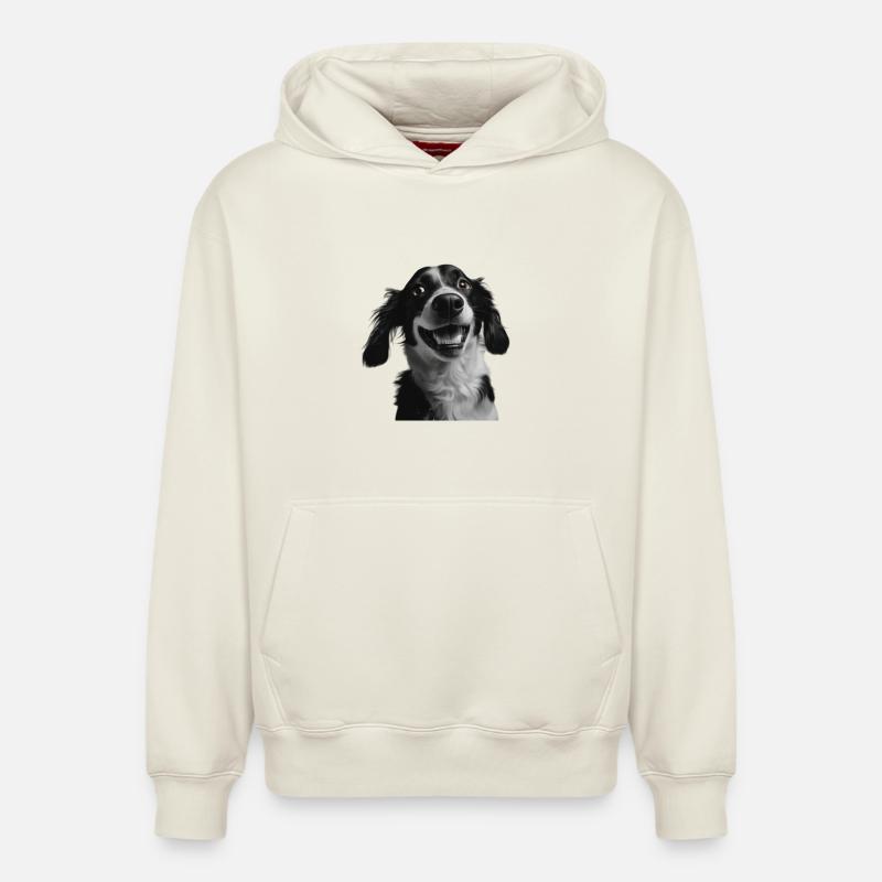 Chien noir et blanc - Sweat à capuche unisexe décontracté en coton biologique – de SPREAD - blanc cassé