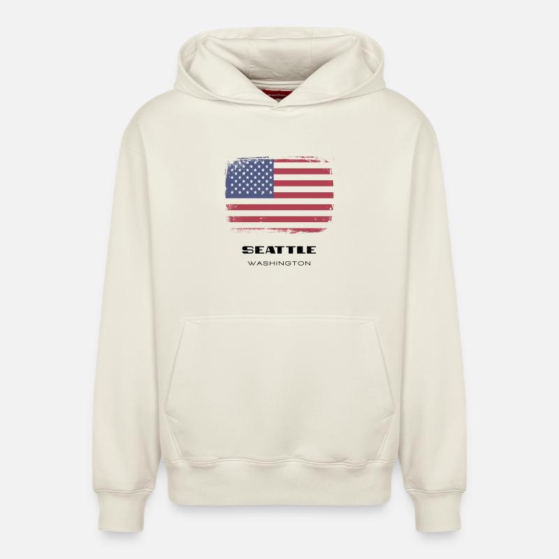 Seattle, Washington, États-Unis - Sweat à capuche unisexe décontracté en coton biologique – de SPREAD - blanc cassé