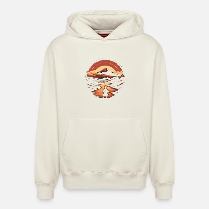 Samouraï et Mont Fuji - Sweat à capuche unisexe décontracté en coton biologique – de SPREAD - blanc cassé