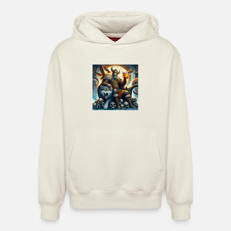 Viking avec un loup - Sweat à capuche unisexe décontracté en coton biologique – de SPREAD - blanc cassé
