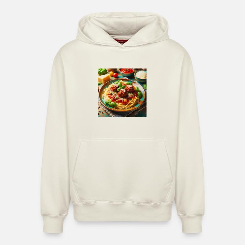 Spaghetti à la viande - Sweat à capuche unisexe décontracté en coton biologique – de SPREAD - blanc cassé