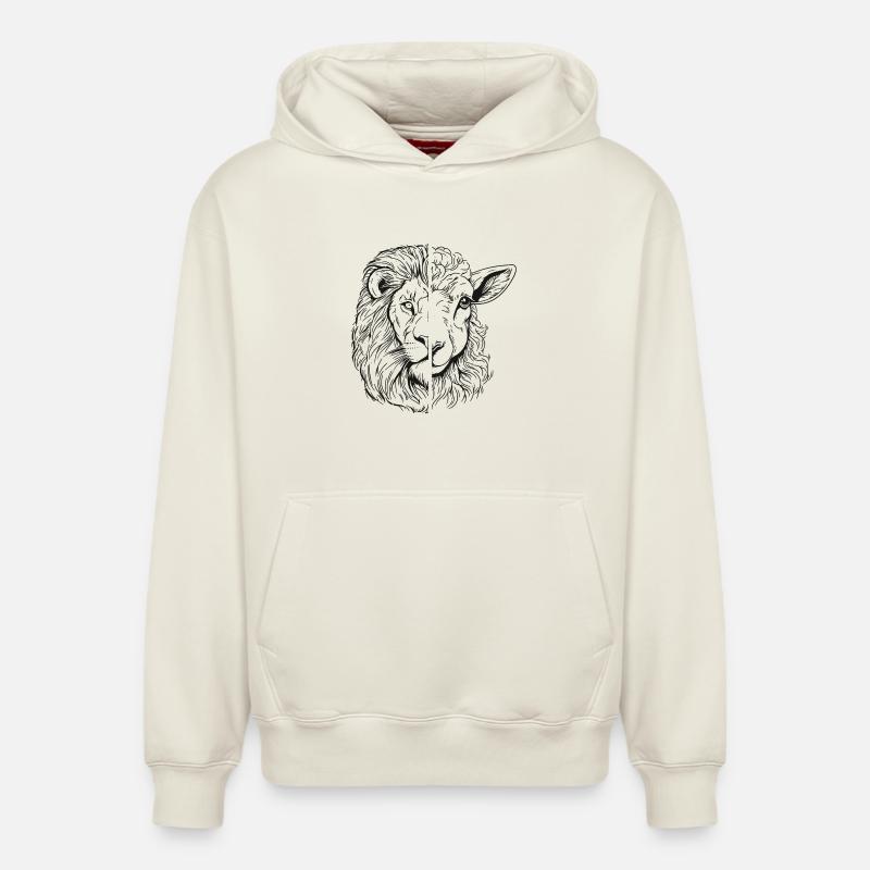 Lion et agneau - Sweat à capuche unisexe décontracté en coton biologique – de SPREAD - blanc cassé