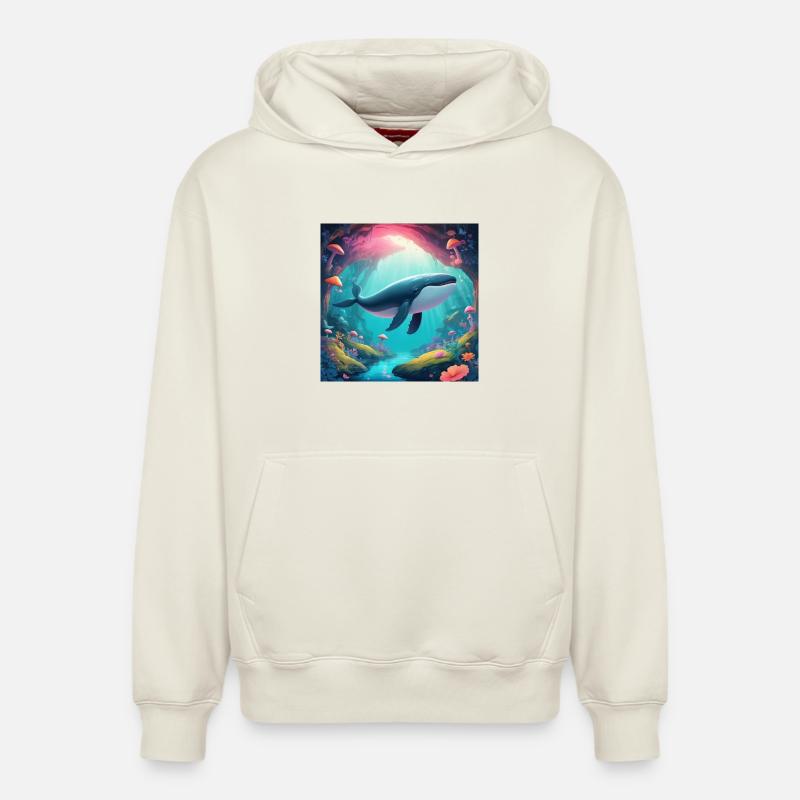 Baleine volante - Sweat à capuche unisexe décontracté en coton biologique – de SPREAD - blanc cassé
