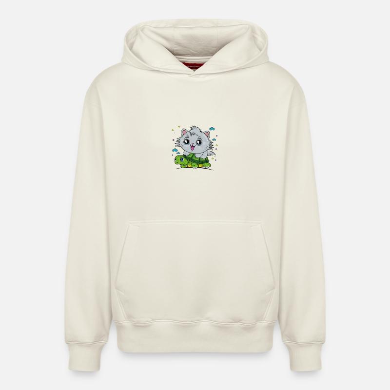 Chat sur tortue - Sweat à capuche unisexe décontracté en coton biologique – de SPREAD - blanc cassé