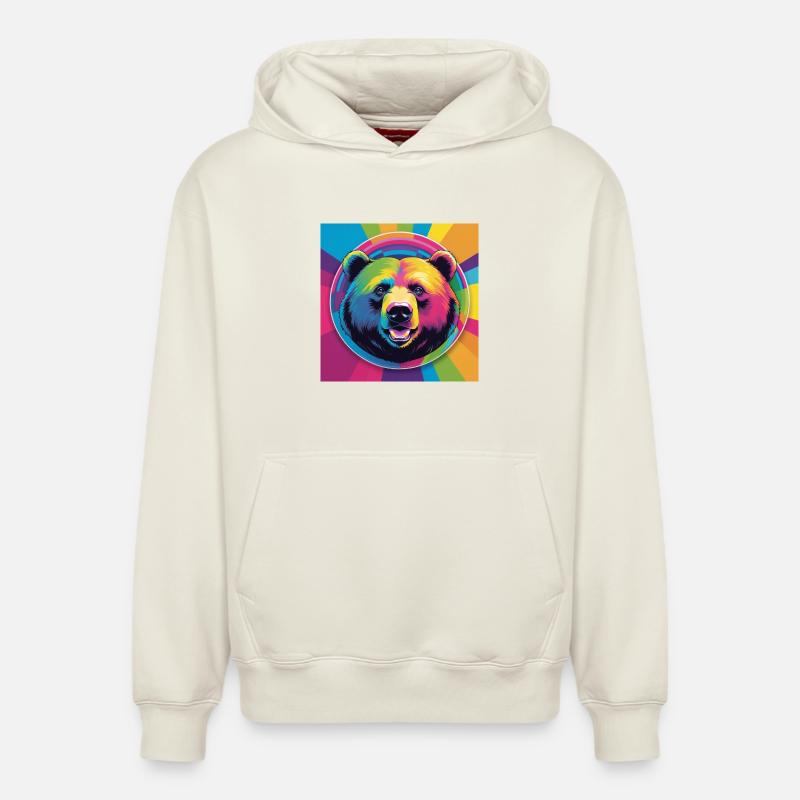 Ours arc-en-ciel - Sweat à capuche unisexe décontracté en coton biologique – de SPREAD - blanc cassé