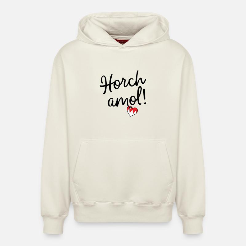 Écoutez amol ! - Sweat à capuche unisexe décontracté en coton biologique – de SPREAD - blanc cassé
