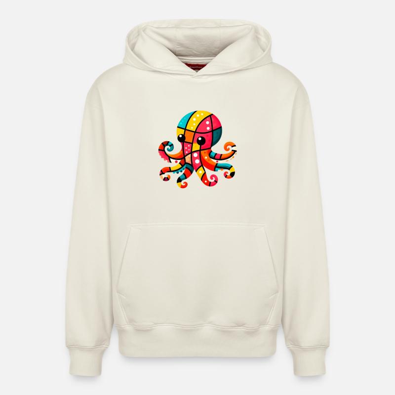 Pieuvre - Sweat à capuche unisexe décontracté en coton biologique – de SPREAD - blanc cassé
