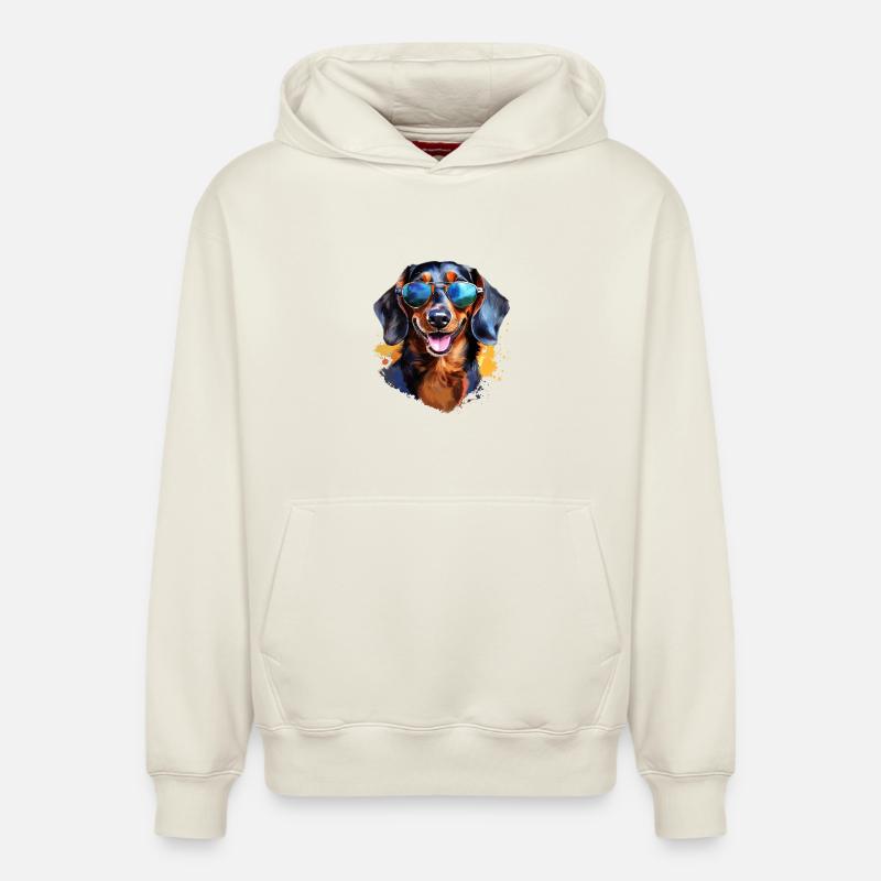 Teckel avec lunettes de soleil - Sweat à capuche unisexe décontracté en coton biologique – de SPREAD - blanc cassé
