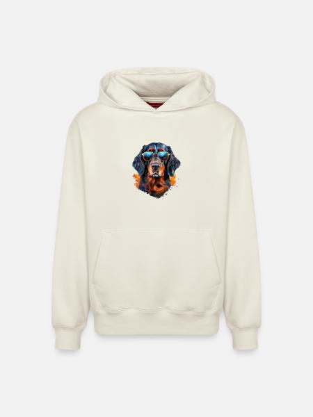 Gordon Setter with sunglasses - Relaxed Unisex Organic Hoodie – by SPREAD - off white