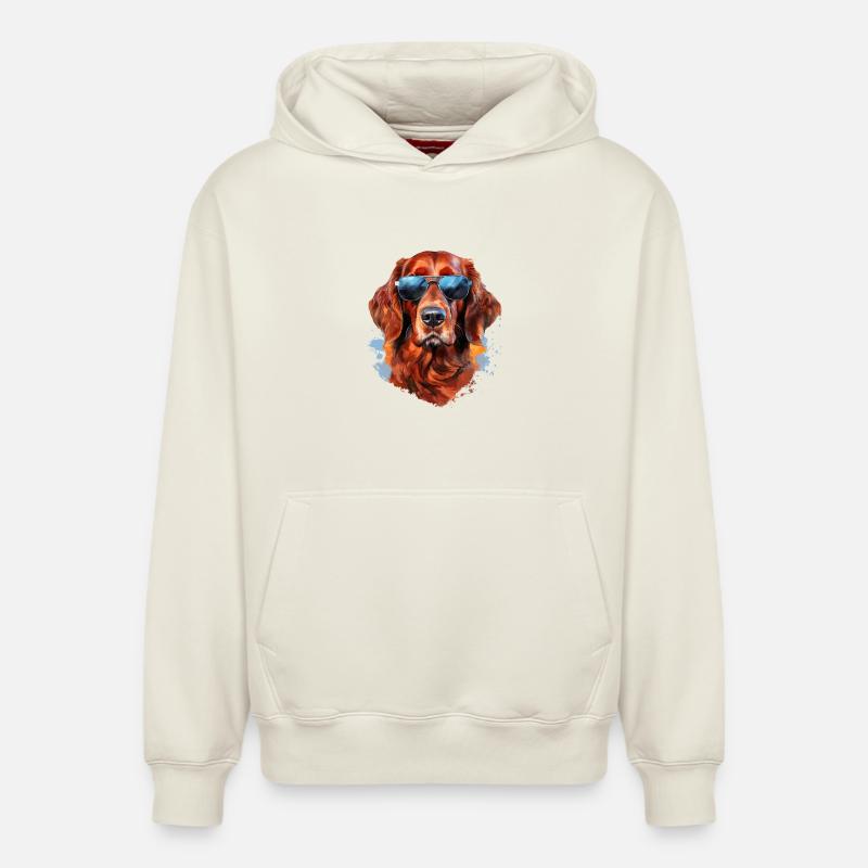 Irish Setter mit Sonnebrille - Relaxed Unisex Organic Hoodie – von SPREAD - Naturweiß
