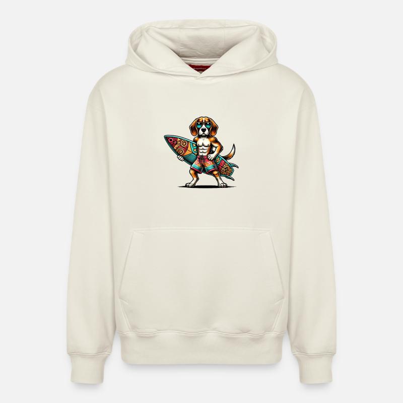 Surfeur Beagle - Sweat à capuche unisexe décontracté en coton biologique – de SPREAD - blanc cassé