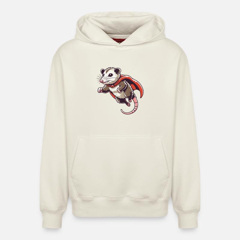 Superopossum - Sweat à capuche unisexe décontracté en coton biologique – de SPREAD - blanc cassé