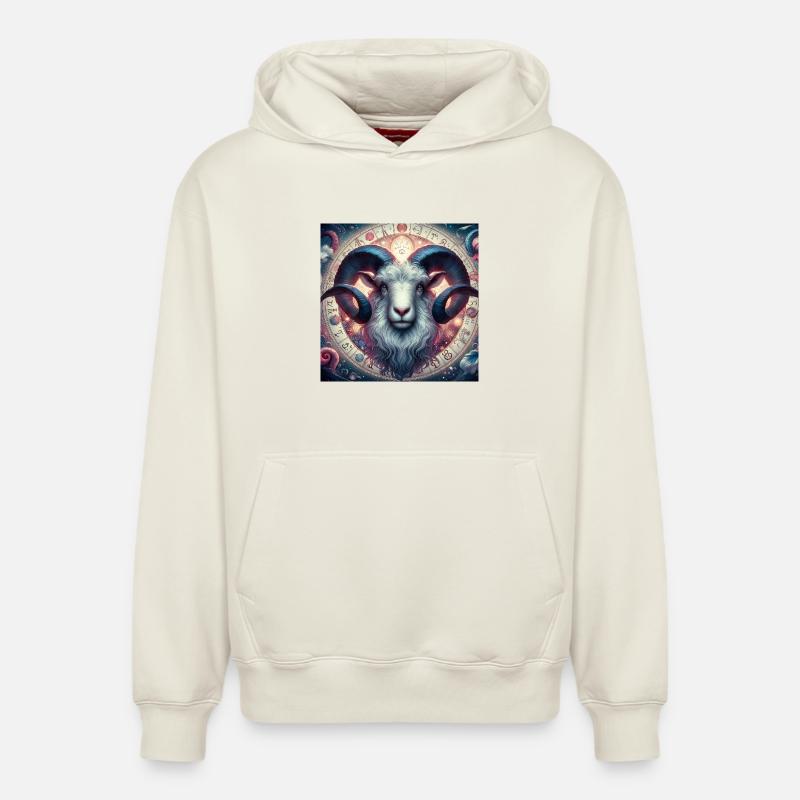 BÉLIER \ Zodiaque - Sweat à capuche unisexe décontracté en coton biologique – de SPREAD - blanc cassé