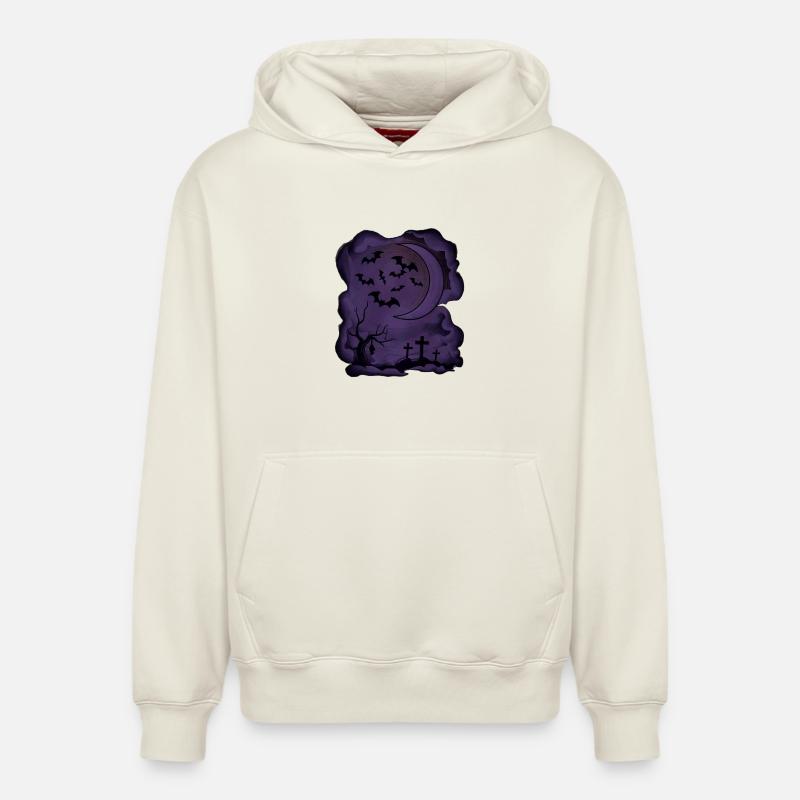 Fledermäuse, Mondsichel, Gräber, Bäume - Relaxed Unisex Organic Hoodie – von SPREAD - Naturweiß
