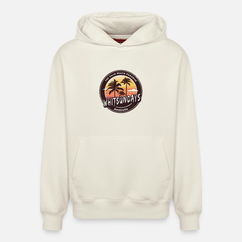 Whitsundays Australie Palmiers Design - Sweat à capuche unisexe décontracté en coton biologique – de SPREAD - blanc cassé