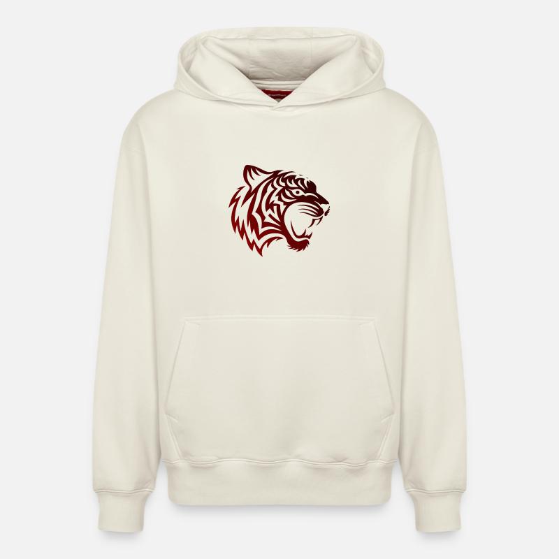 TribalTigerBlackred - Sweat à capuche unisexe décontracté en coton biologique – de SPREAD - blanc cassé