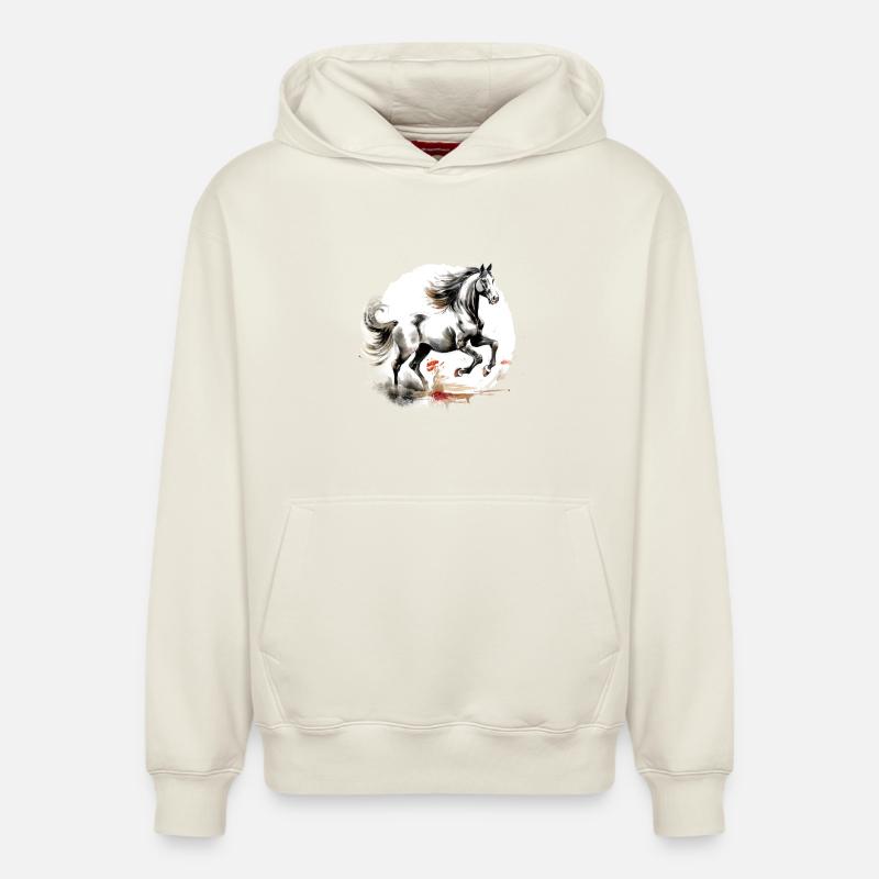 Cheval du zodiaque chinois - Sweat à capuche unisexe décontracté en coton biologique – de SPREAD - blanc cassé