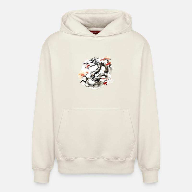 Chinesisches Sternzeichen Drache - Relaxed Unisex Organic Hoodie – von SPREAD - Naturweiß