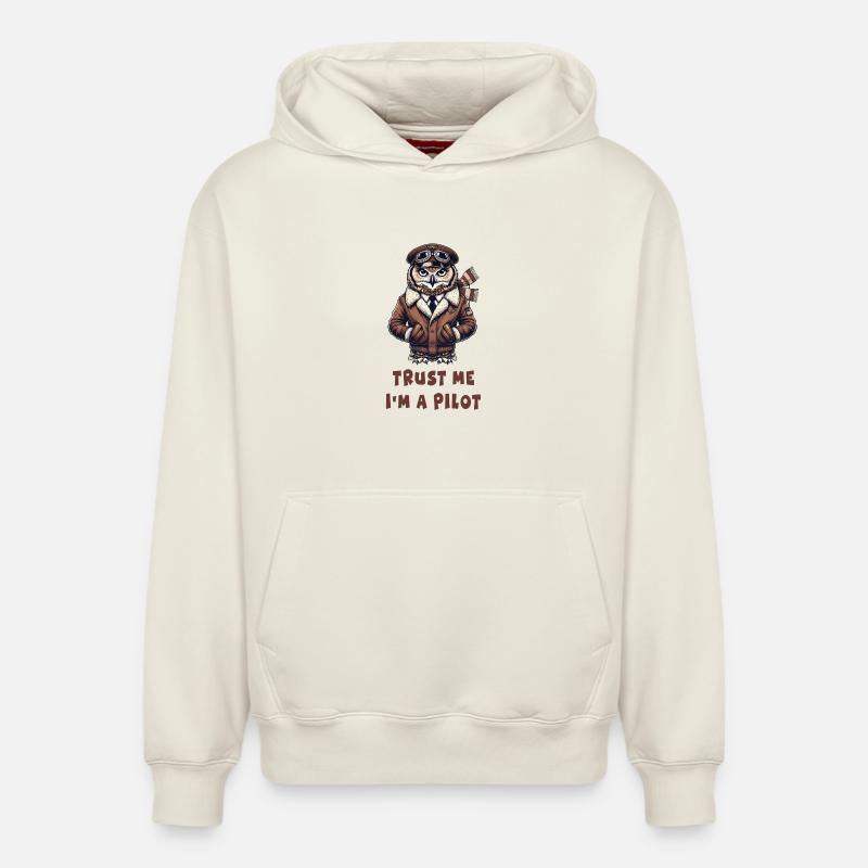 Vertraue mir, ich bin Pilot / Eule - Relaxed Unisex Organic Hoodie – von SPREAD - Naturweiß