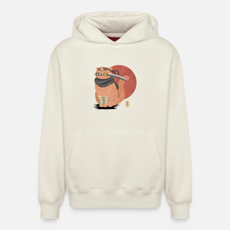 Samurai-Katze mit Katana - Relaxed Unisex Organic Hoodie – von SPREAD - Naturweiß