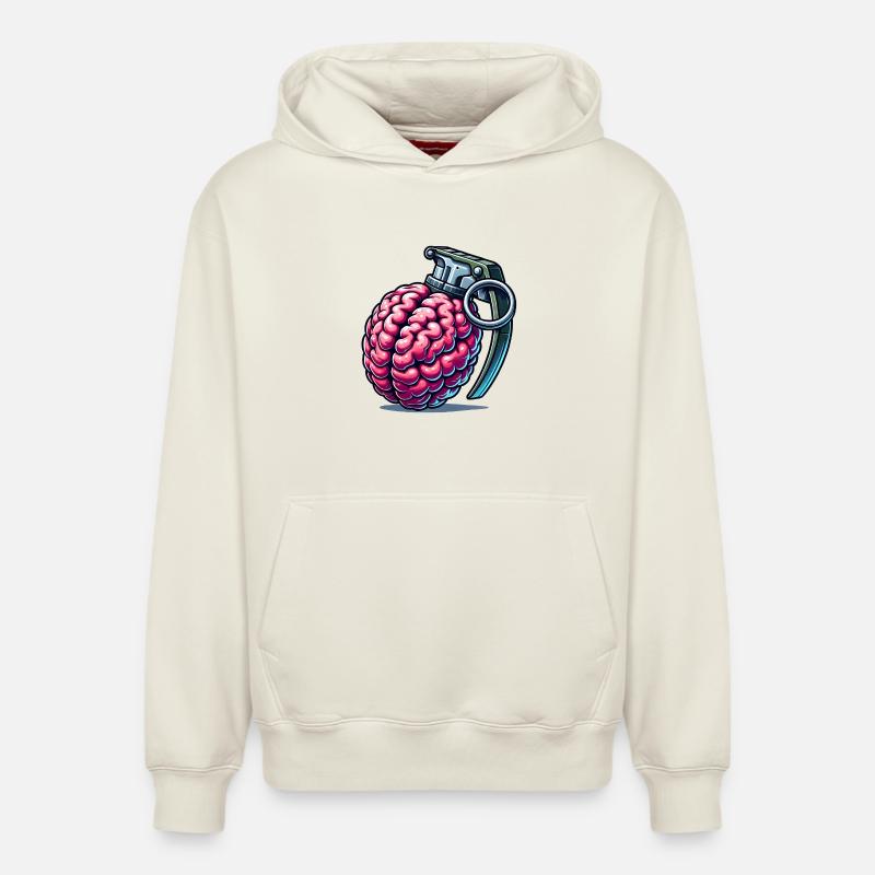 Brain Grenade – Pensées explosives - Sweat à capuche unisexe décontracté en coton biologique – de SPREAD - blanc cassé