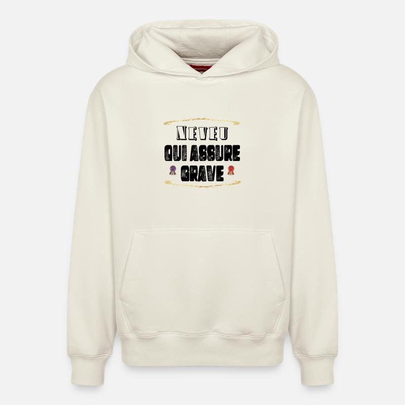 Neveu Qui Assure Grave - Sweat à capuche unisexe décontracté en coton biologique – de SPREAD - blanc cassé