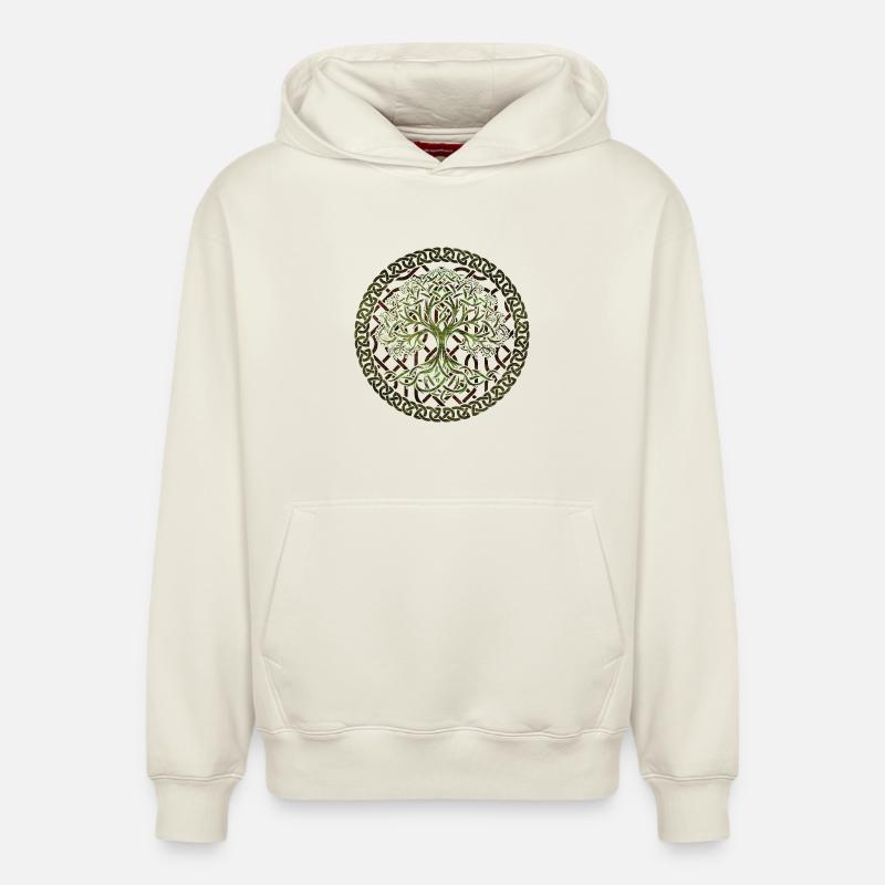 Yggdrasil arbre de vie - Sweat à capuche unisexe décontracté en coton biologique – de SPREAD - blanc cassé