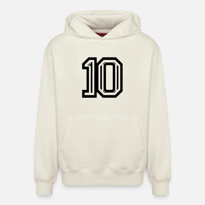 Graphique élégant numéro 10 - Sweat à capuche unisexe décontracté en coton biologique – de SPREAD - blanc cassé