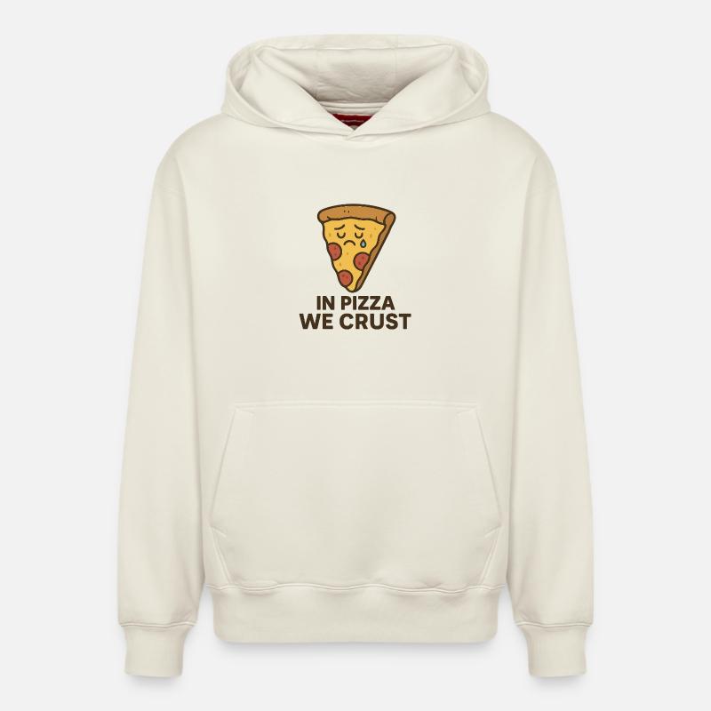 Dans la pizza on croûte - Sweat à capuche unisexe décontracté en coton biologique – de SPREAD - blanc cassé