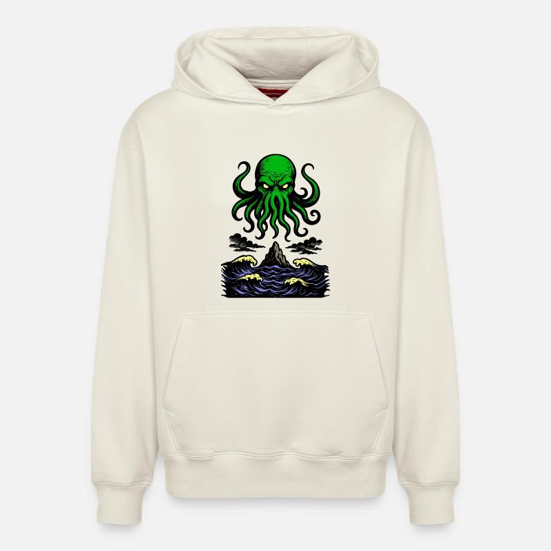 Cthulhu Rétro 2 - Sweat à capuche unisexe décontracté en coton biologique – de SPREAD - blanc cassé