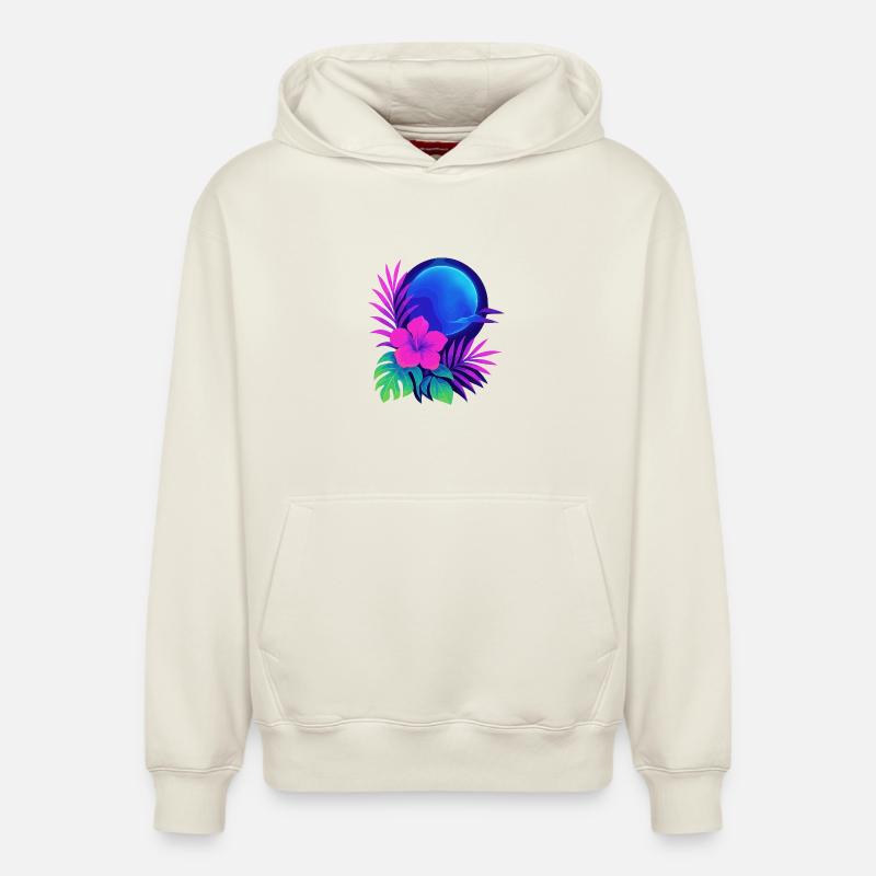 Neon Tropic Moon - Relaxed Unisex Organic Hoodie – von SPREAD - Naturweiß