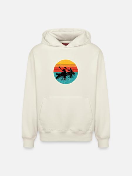 Sunset Kayak Duo Circle - Relaxed Unisex Organic Hoodie – by SPREAD - off white