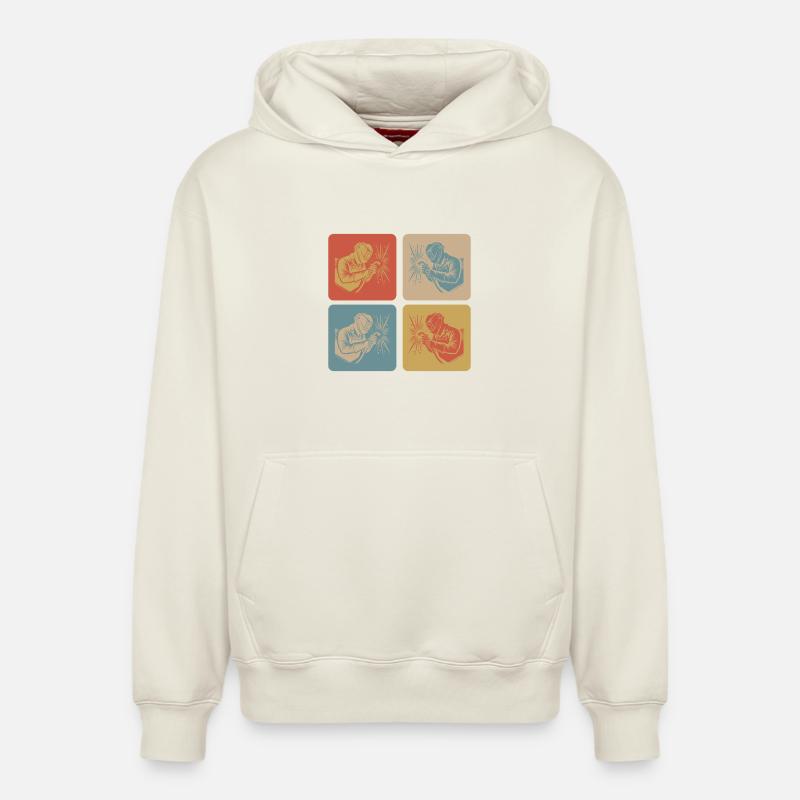 Soudeurs au style rétro - Sweat à capuche unisexe décontracté en coton biologique – de SPREAD - blanc cassé