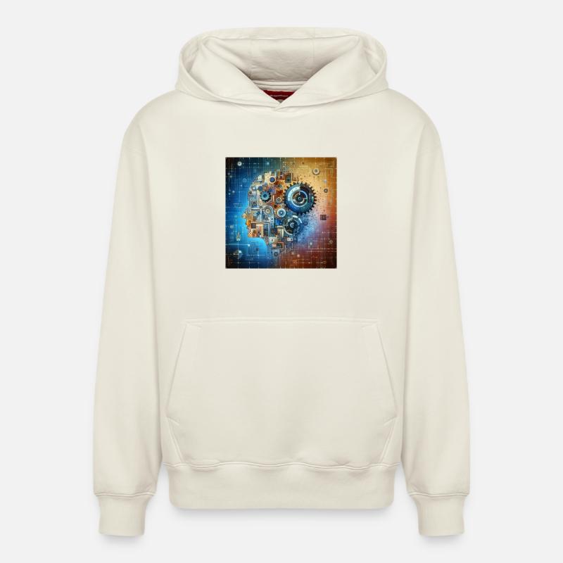 Fusion mécanique cosmique - Sweat à capuche unisexe décontracté en coton biologique – de SPREAD - blanc cassé