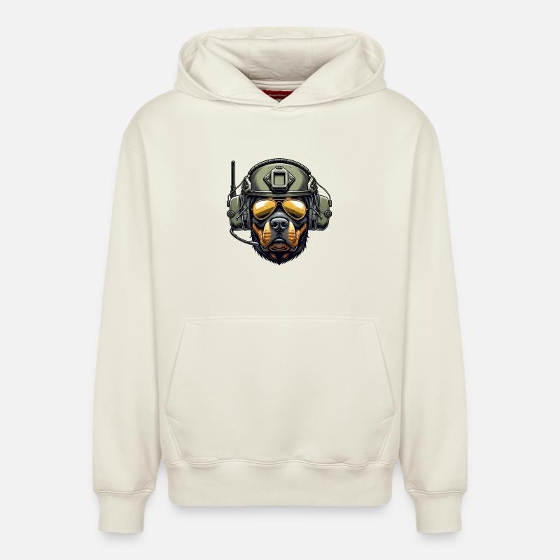 Conception militaire Rottweiler - Sweat à capuche unisexe décontracté en coton biologique – de SPREAD - blanc cassé