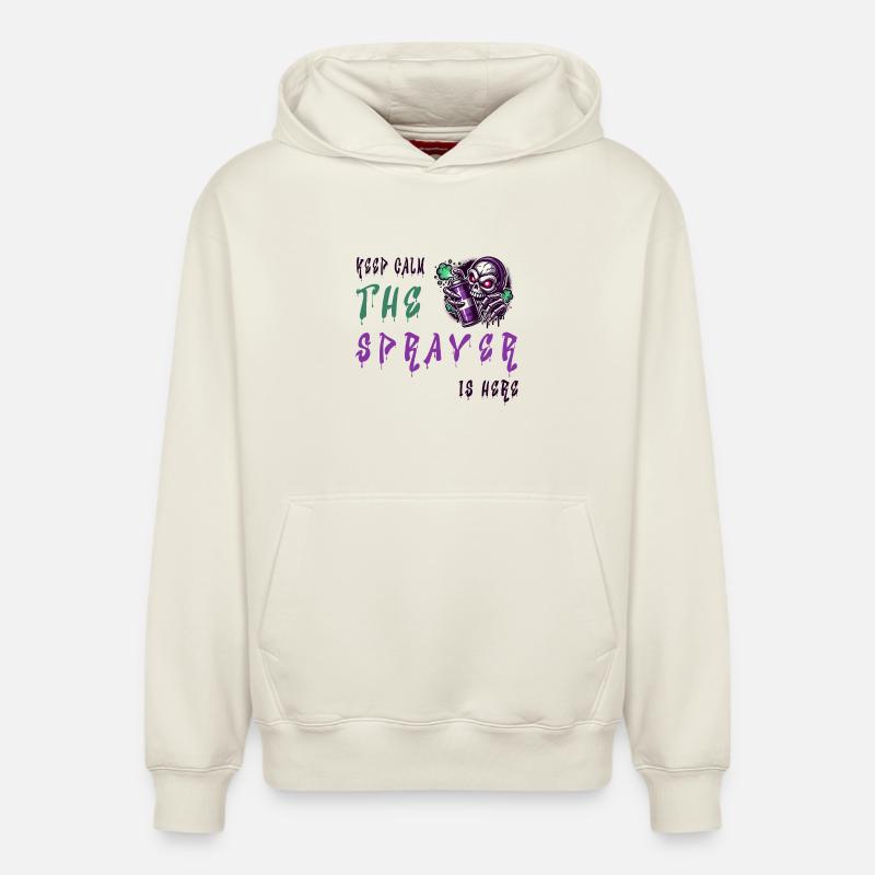 Keep Calm – The Sprayer - Relaxed Unisex Organic Hoodie – von SPREAD - Naturweiß