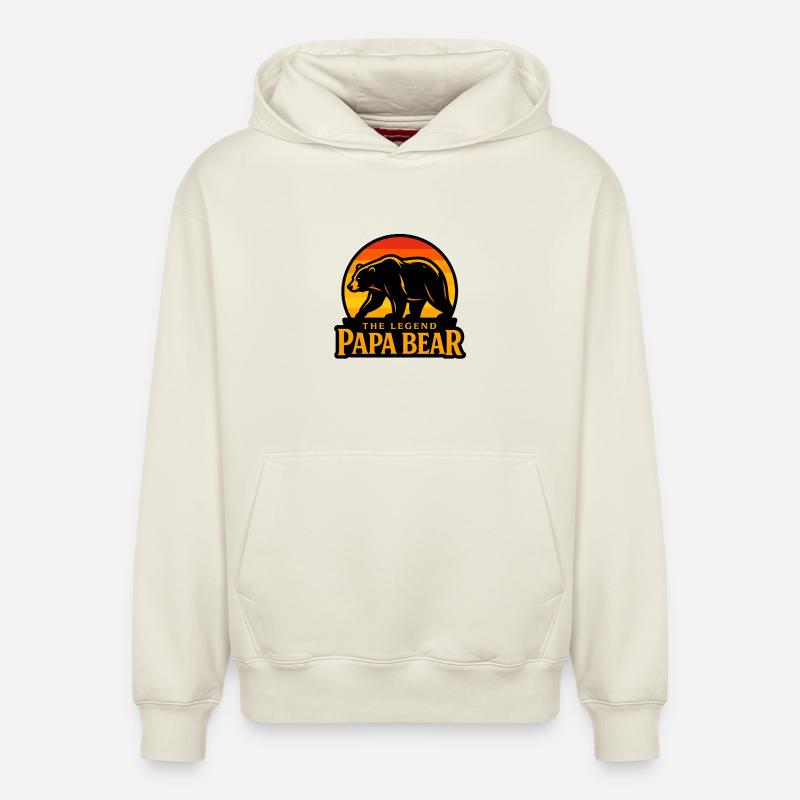 The Legend Papa Bear sunset - Sweat à capuche unisexe décontracté en coton biologique – de SPREAD - blanc cassé