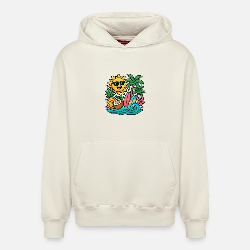 Sunny Beach Paradise Surf Design - Sweat à capuche unisexe décontracté en coton biologique – de SPREAD - blanc cassé